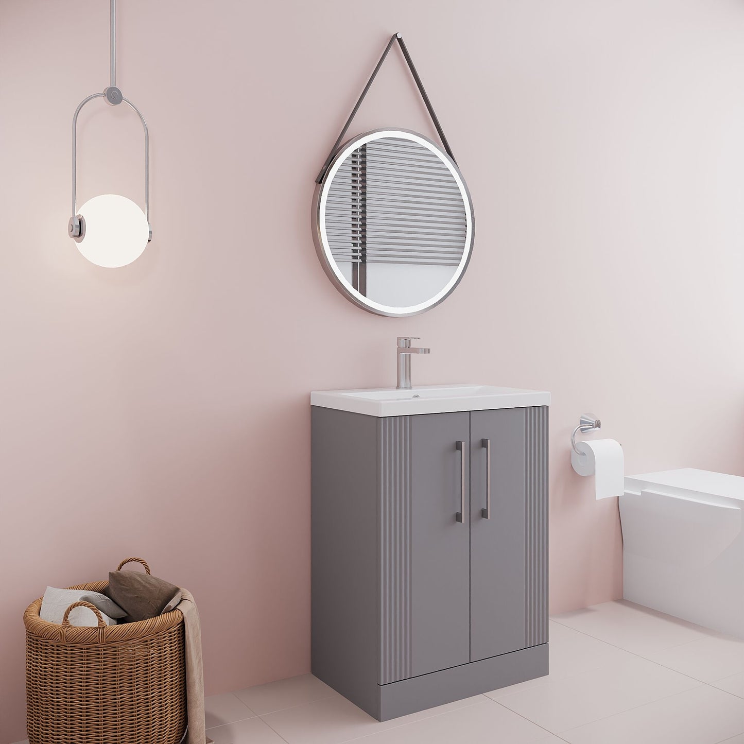 [BFPF225A] Belvide Partial Fluted 2 Door Floor Standing Vanity Unit with Mid-Edge 1 Tap Hole Ceramic Basin - Lifestyle 3