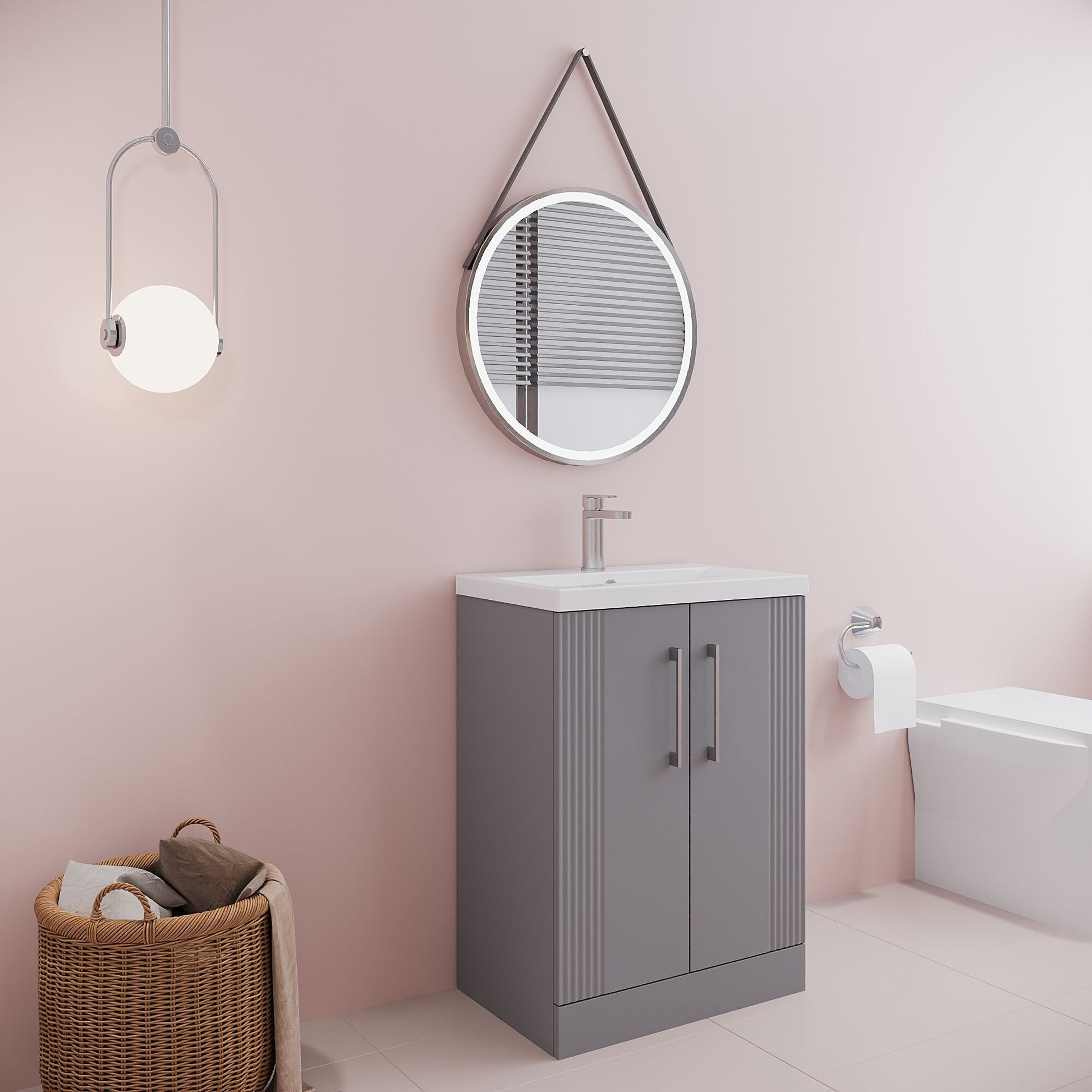 [BFPF225A] Belvide Partial Fluted 2 Door Floor Standing Vanity Unit with Mid-Edge 1 Tap Hole Ceramic Basin - Lifestyle 3