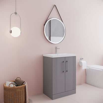 [BFPF225A] Belvide Partial Fluted 2 Door Floor Standing Vanity Unit with Mid-Edge 1 Tap Hole Ceramic Basin - Lifestyle 3
