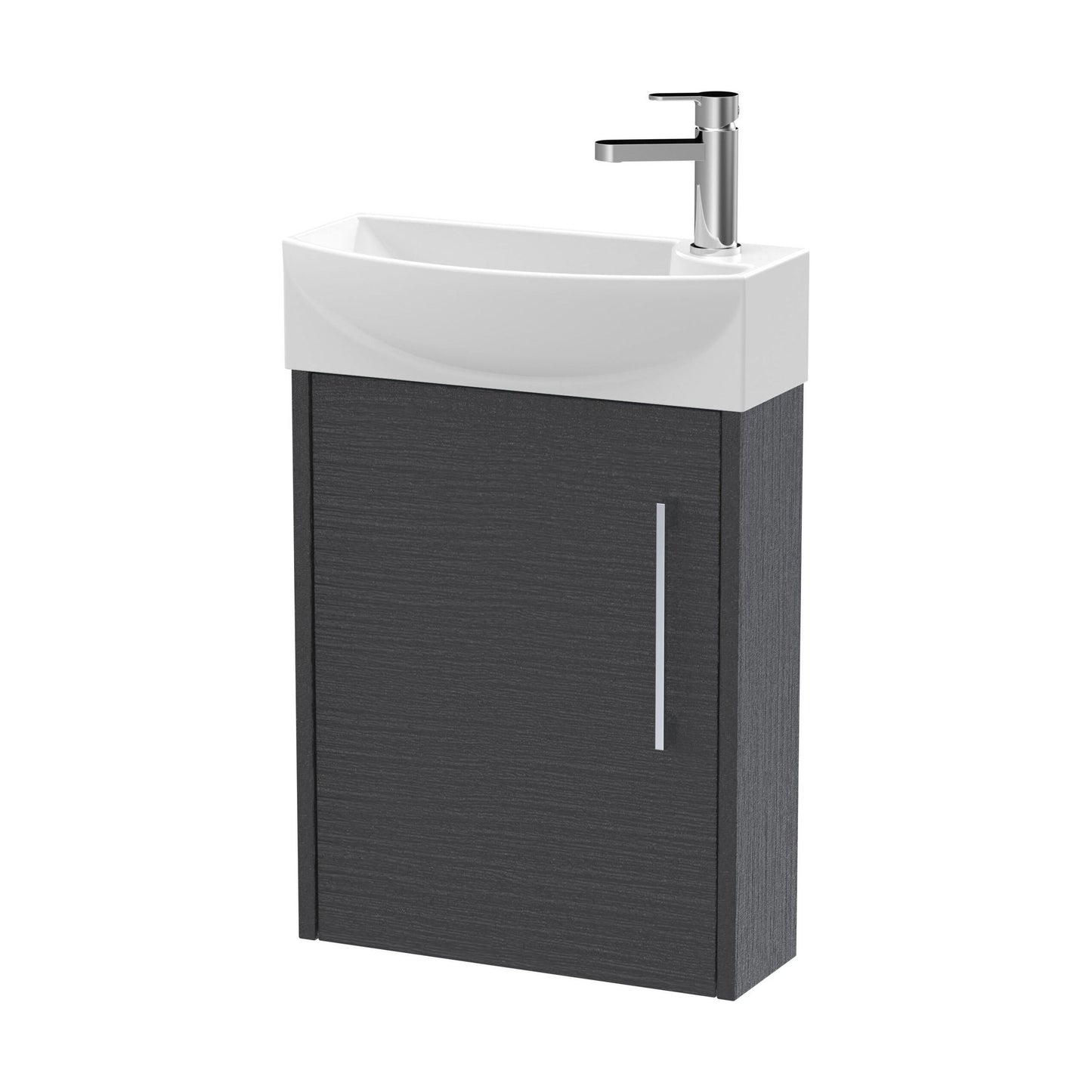 [BFPF2261L] Winshill Contemporary 1 Door Left-Hand Wall Hung Cloakroom Vanity Unit with Basin, Woodgrain Dark Grey, 440mm - Cutout