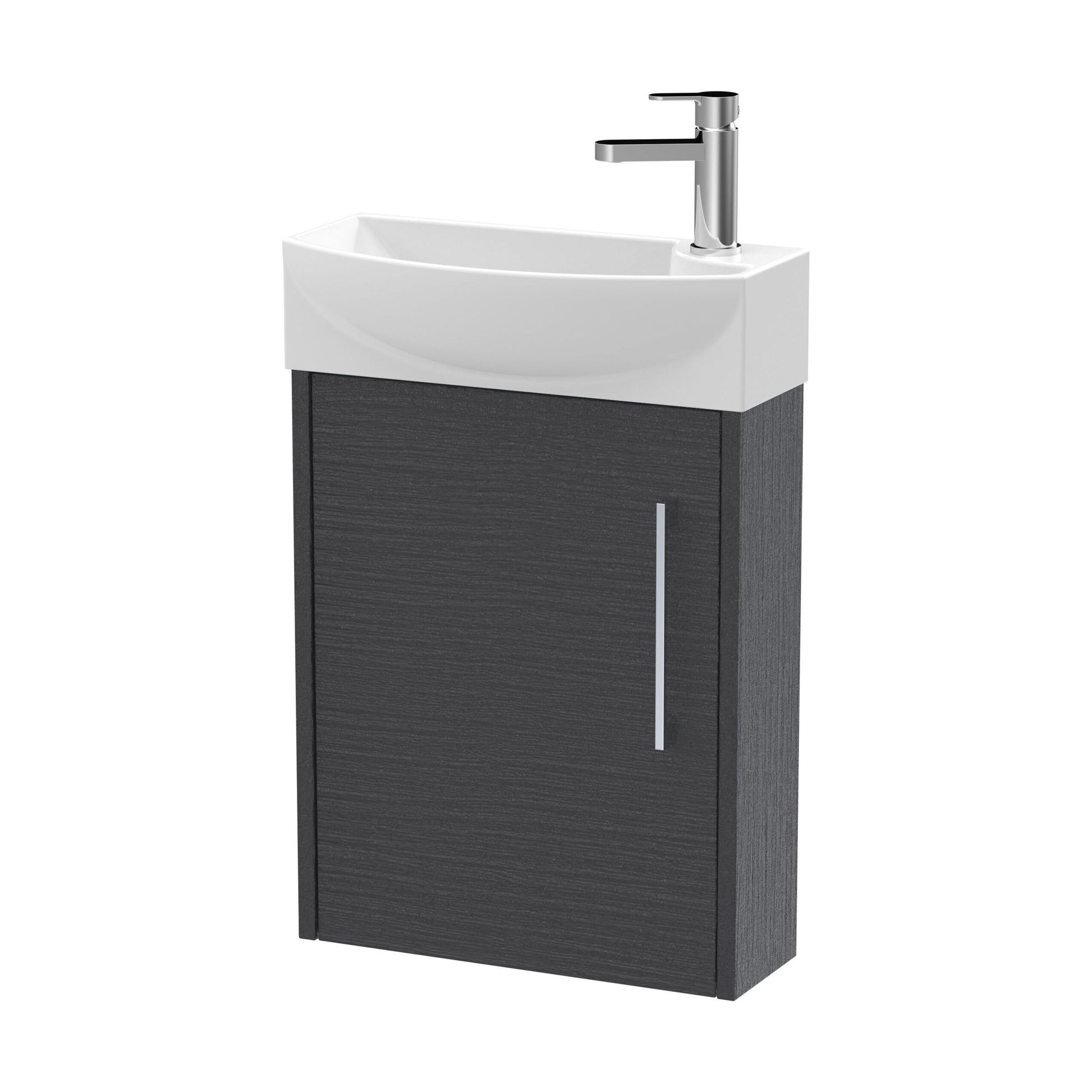 [BFPF2261L] Winshill Contemporary 1 Door Left-Hand Wall Hung Cloakroom Vanity Unit with Basin, Woodgrain Dark Grey, 440mm - Cutout