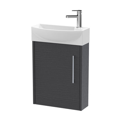 [BFPF2261L] Winshill Contemporary 1 Door Left-Hand Wall Hung Cloakroom Vanity Unit with Basin, Woodgrain Dark Grey, 440mm - Cutout