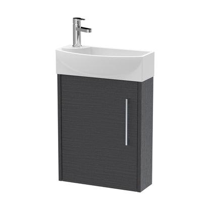 [BFPF2261R] Winshill Contemporary 1 Door Right-Hand Wall Hung Cloakroom Vanity Unit with Basin, Woodgrain Dark Grey, 440mm - Cutout