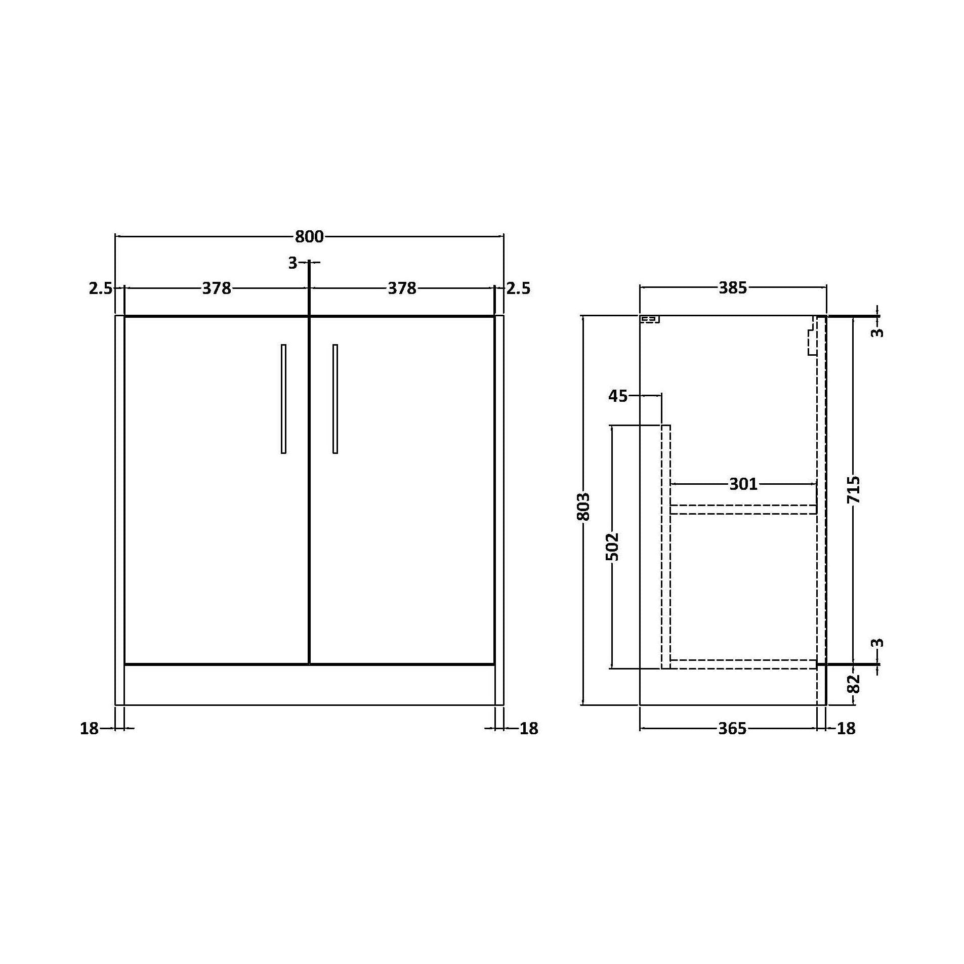 [BFPF2305] Winshill Floor Standing Vanity Unit - 800mm - Technical Drawing