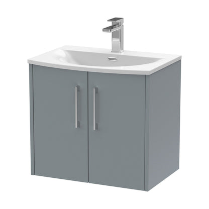 [BFPF2323G] Winshill Contemporary 2 Door Wall Hung Vanity Unit with Curved Basin, Grey, 600mm - Cutout