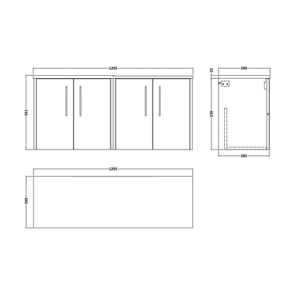 [BFPF2323LCM2] Winshill Contemporary Wall Hung Vanity Unit with Laminate Worktop, Grey, 1200mm - Technical Drawing