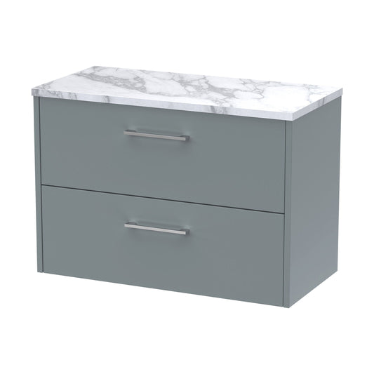 [BFPF2326LCM] Winshill Contemporary 2 Drawer Wall Hung Vanity Unit with Laminate Worktop, Grey, 800mm - Cutout