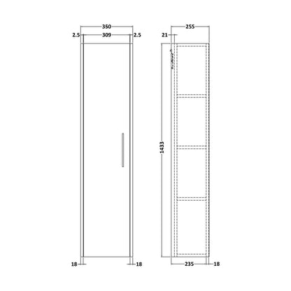 [BFPF2361] Winshill Wall Hung 1 Door Tall Cabinet - Grey - 350mm - Technical Drawing