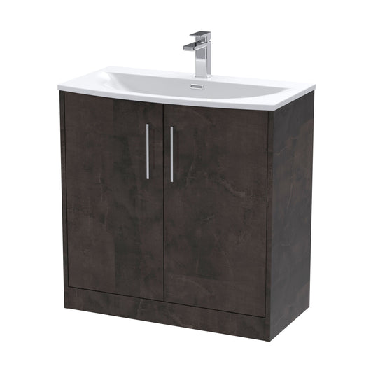 [BFPF2605G] Winshill Contemporary 2 Door Floor Standing Vanity Unit with Curved Basin, Metallic Slate, 800mm - Cutout