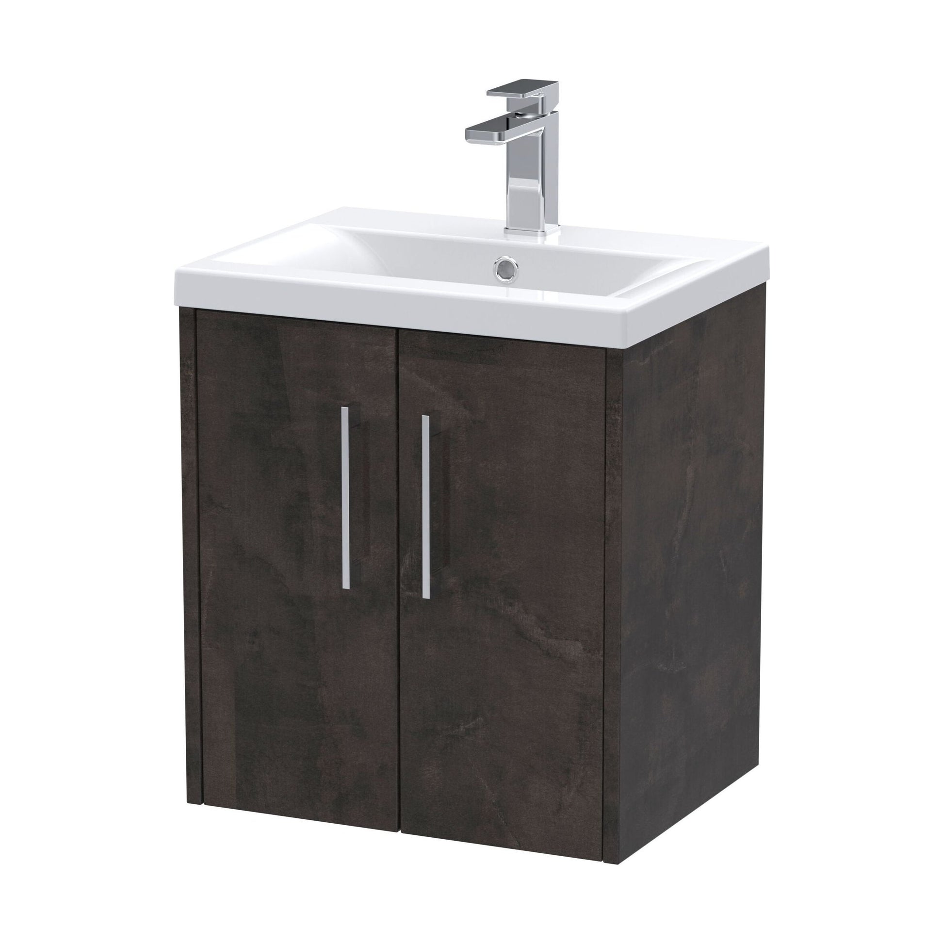 [BFPF2621A] Winshill Contemporary 2 Door Wall Hung Vanity Unit with Mid-Edge Basin, Metallic Slate, 500mm - Cutout