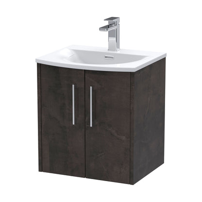 [BFPF2621G] Winshill Contemporary 2 Door Wall Hung Vanity Unit with Curved Basin, Metallic Slate, 500mm - Cutout