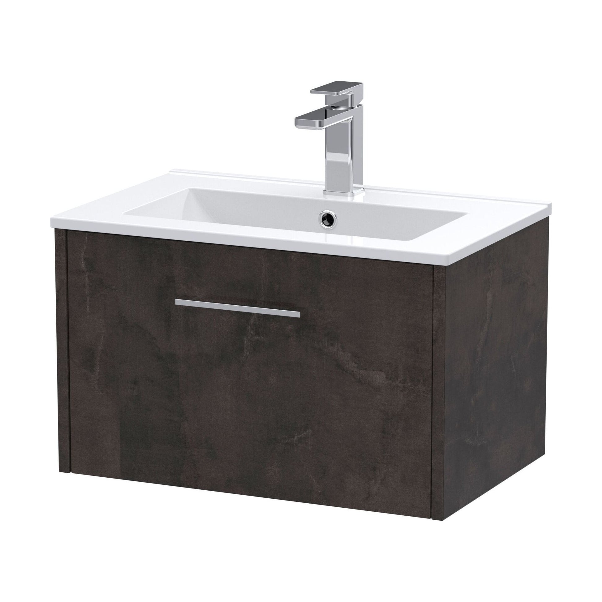 [BFPF2622B] Winshill Contemporary 1 Drawer Wall Hung Vanity Unit with Minimalist Basin, Metallic Slate, 600mm - Cutout