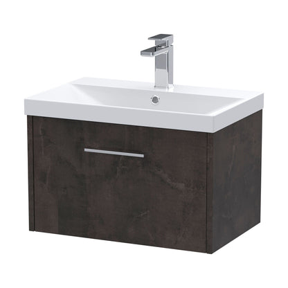[BFPF2622D] Winshill Contemporary 1 Drawer Wall Hung Vanity Unit with Thin Edge Basin, Metallic Slate, 600mm - Cutout