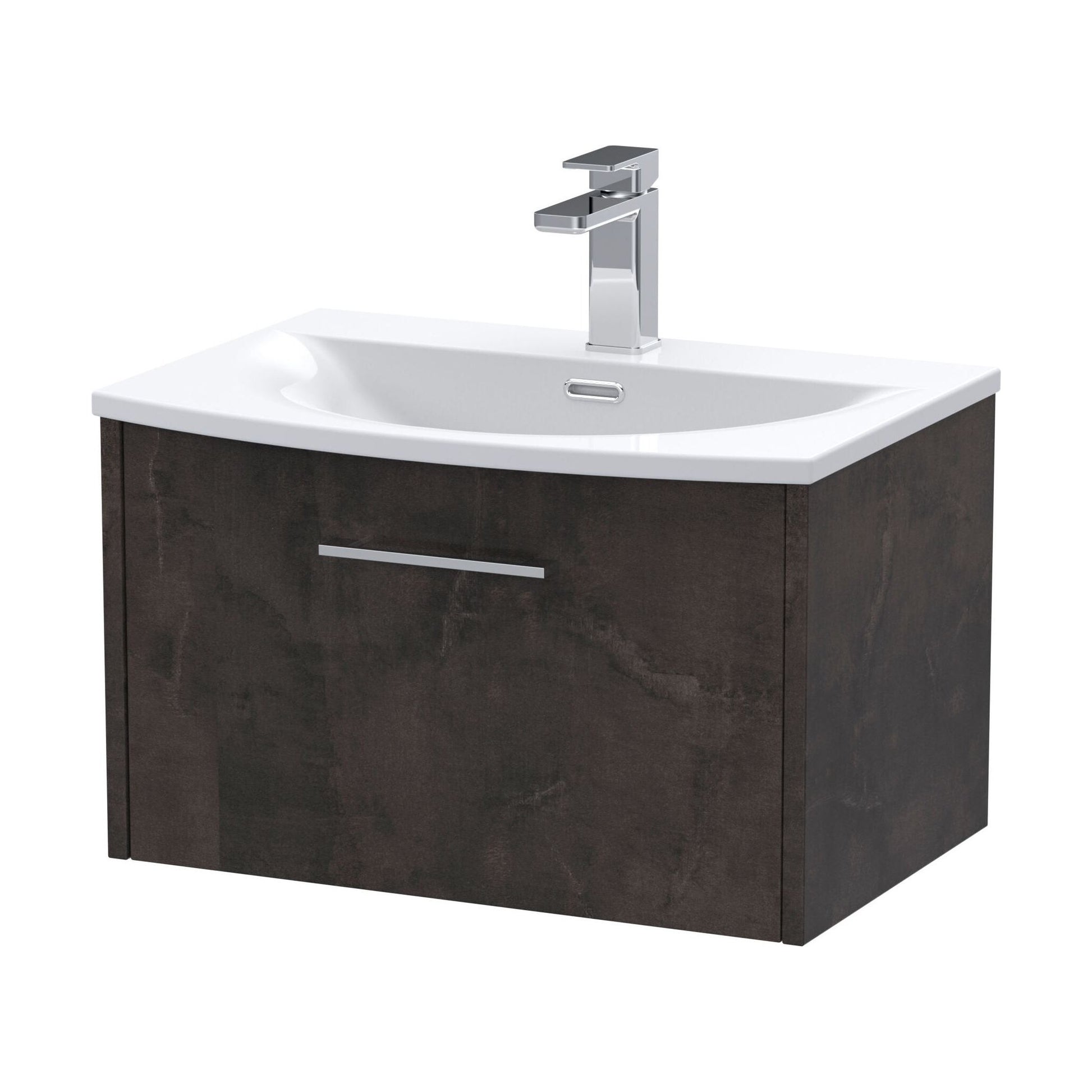 [BFPF2622G] Winshill Contemporary 1 Drawer Wall Hung Vanity Unit with Curved Basin, Metallic Slate, 600mm - Cutout
