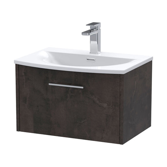[BFPF2622G] Winshill Contemporary 1 Drawer Wall Hung Vanity Unit with Curved Basin, Metallic Slate, 600mm - Cutout