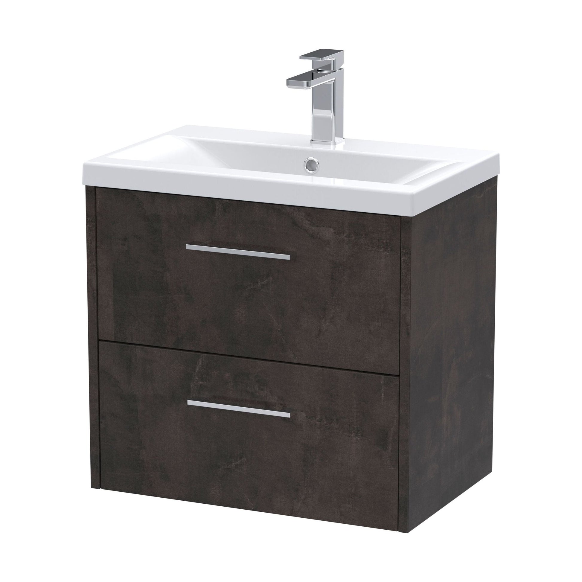 [BFPF2624A] Winshill Contemporary 2 Drawer Wall Hung Vanity Unit with Mid-Edge Basin, Metallic Slate, 600mm - Cutout