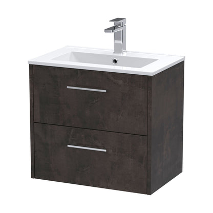 [BFPF2624B] Winshill Contemporary 2 Drawer Wall Hung Vanity Unit with Minimalist Basin, Metallic Slate, 600mm - Cutout