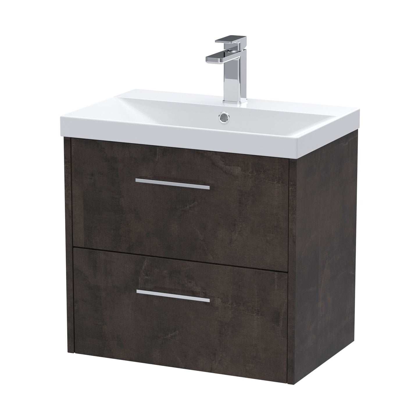[BFPF2624D] Winshill Contemporary 2 Drawer Wall Hung Vanity Unit with Thin Edge Basin, Metallic Slate, 600mm - Cutout