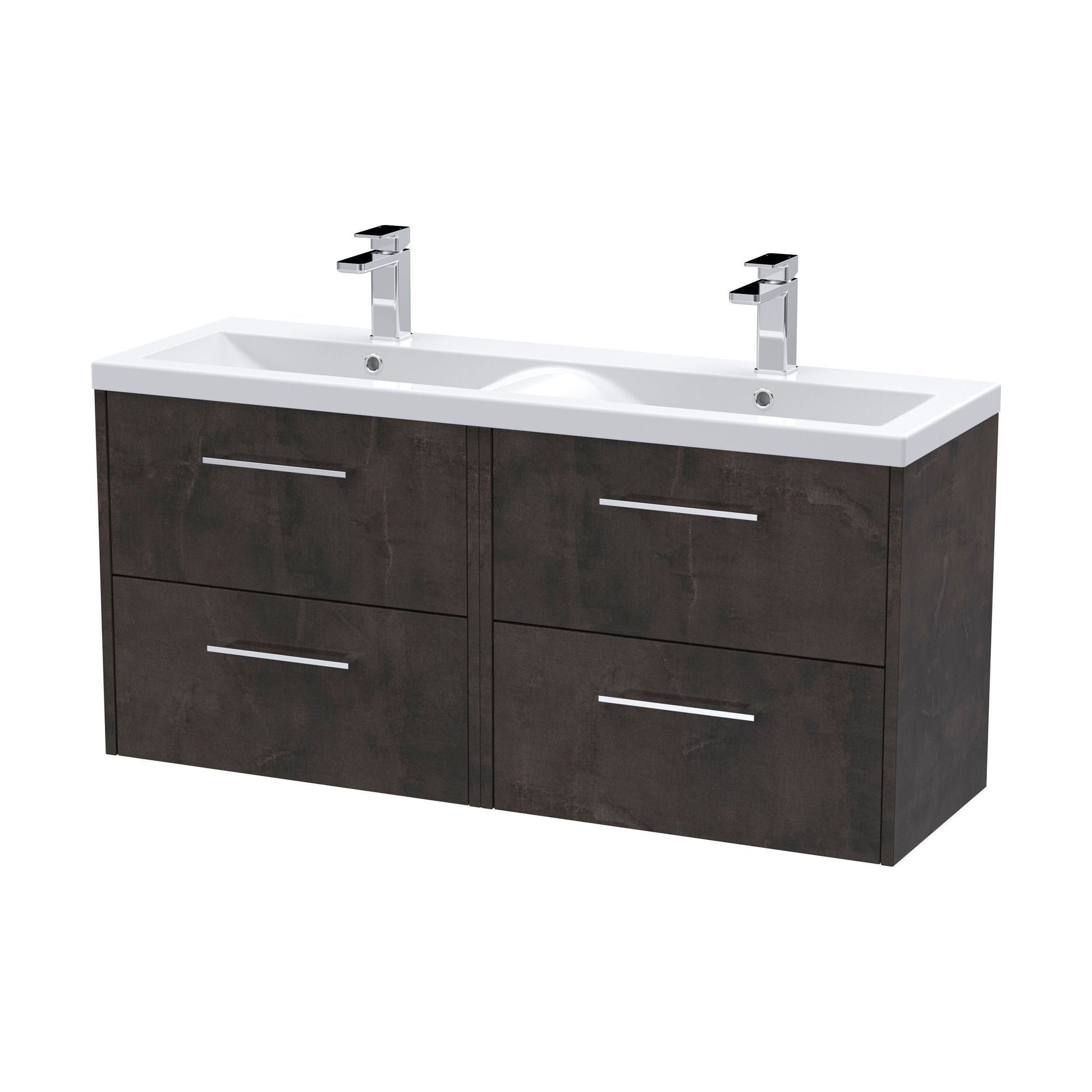 [BFPF2624F] Winshill Contemporary 4 Drawer Wall Hung Vanity Unit with Double Basin, Metallic Slate, 1200mm - Cutout