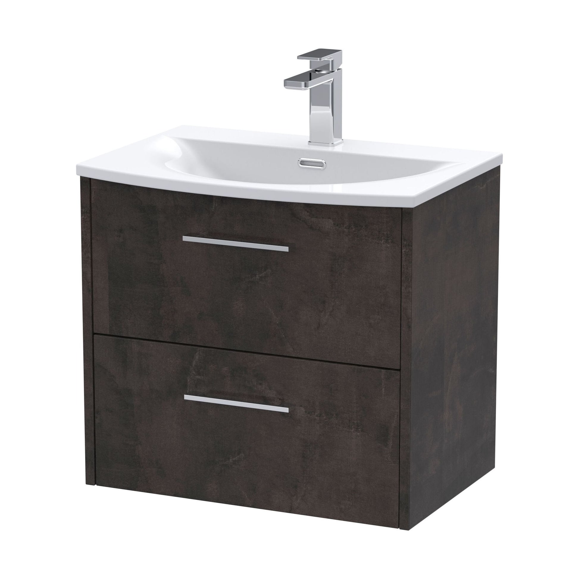[BFPF2624G] Winshill Contemporary 2 Drawer Wall Hung Vanity Unit with Curved Basin, Metallic Slate, 600mm - Cutout