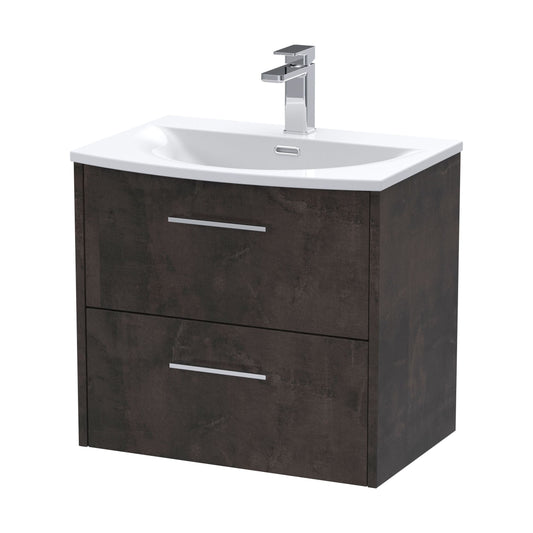[BFPF2624G] Winshill Contemporary 2 Drawer Wall Hung Vanity Unit with Curved Basin, Metallic Slate, 600mm - Cutout