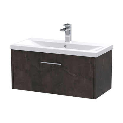 [BFPF2625A] Winshill Contemporary 1 Drawer Wall Hung Vanity Unit with Mid-Edge Basin, Metallic Slate, 800mm - Cutout