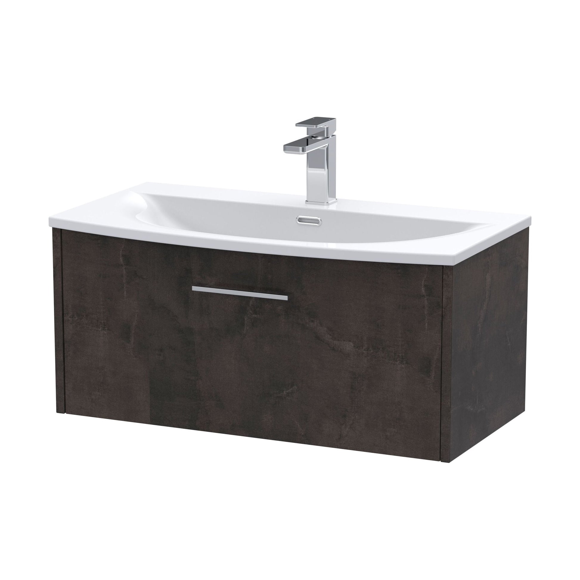 [BFPF2625G] Winshill Contemporary 1 Drawer Wall Hung Vanity Unit with Curved Basin, Metallic Slate, 800mm - Cutout