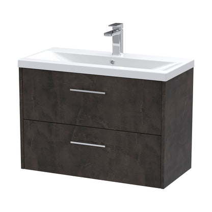 [BFPF2626A] Winshill Contemporary 2 Drawer Wall Hung Vanity Unit with Mid-Edge Basin, Metallic Slate, 800mm - Cutout