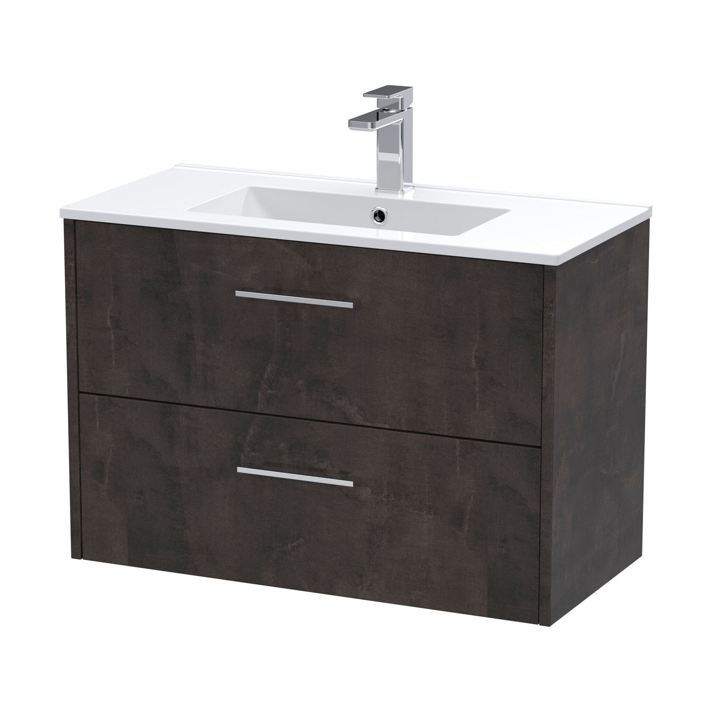 [BFPF2626B] Winshill Contemporary 2 Drawer Wall Hung Vanity Unit with Minimalist Basin, Metallic Slate, 800mm - Cutout
