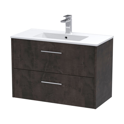 [BFPF2626B] Winshill Contemporary 2 Drawer Wall Hung Vanity Unit with Minimalist Basin, Metallic Slate, 800mm - Cutout