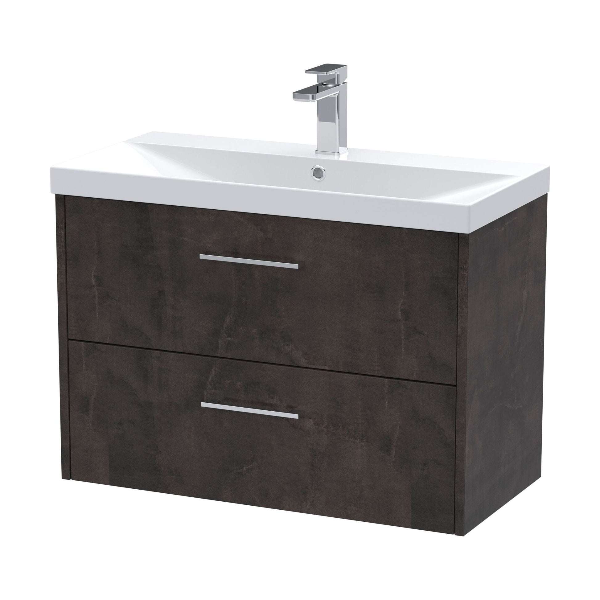 [BFPF2626D] Winshill Contemporary 2 Drawer Wall Hung Vanity Unit with Thin Edge Basin, Metallic Slate, 800mm - Cutout