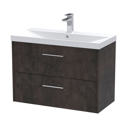 [BFPF2626D] Winshill Contemporary 2 Drawer Wall Hung Vanity Unit with Thin Edge Basin, Metallic Slate, 800mm - Cutout
