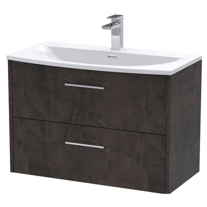 [BFPF2626G] Winshill Contemporary 2 Drawer Wall Hung Vanity Unit with Curved Basin, Metallic Slate, 800mm - Cutout