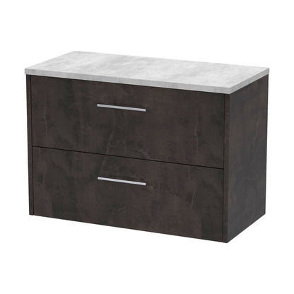 [BFPF2626LBG] Winshill Contemporary 2 Drawer Wall Hung Vanity Unit with Laminate Worktop, Metallic Slate, 800mm - Cutout