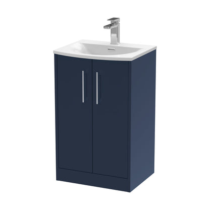 [BFPF2901G] Winshill Contemporary 2 Door Floor Standing Vanity Unit with Curved Basin, Dark Blue, 500mm - Cutout