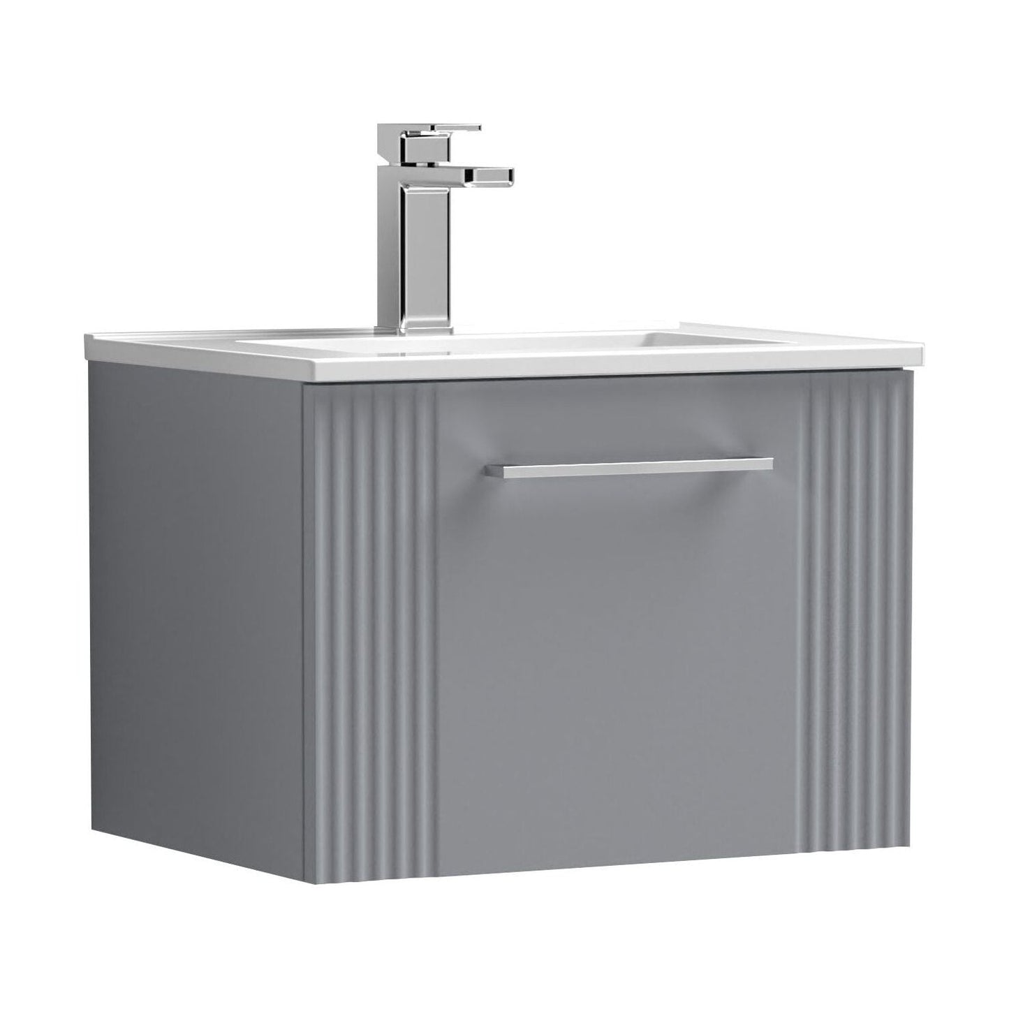 [BFPF291B] Partial Fluted 1 Drawer Wall Hung Vanity Unit with 1 Tap Hole Minimalist Basin - 500mm - Satin Grey - Cutout