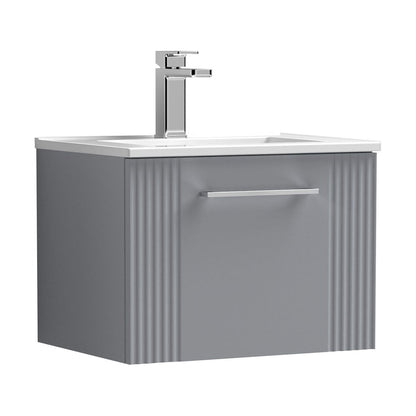 [BFPF291B] Partial Fluted 1 Drawer Wall Hung Vanity Unit with 1 Tap Hole Minimalist Basin - 500mm - Satin Grey - Cutout