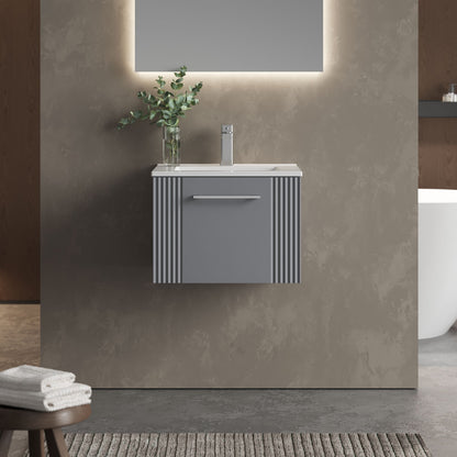 [BFPF291B] Partial Fluted 1 Drawer Wall Hung Vanity Unit with 1 Tap Hole Minimalist Basin - 500mm - Satin Grey - Lifestyle 1