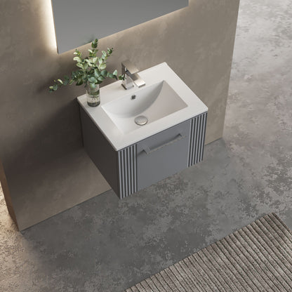 [BFPF291B] Partial Fluted 1 Drawer Wall Hung Vanity Unit with 1 Tap Hole Minimalist Basin - 500mm - Satin Grey - Lifestyle 2