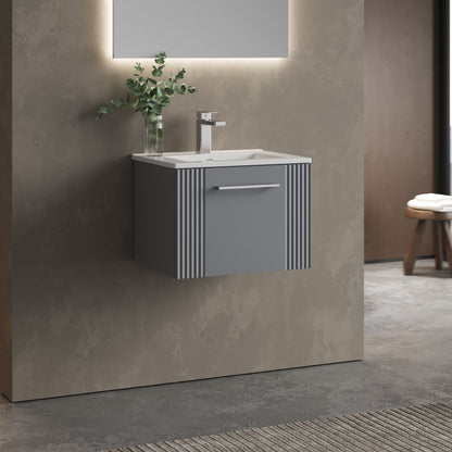 [BFPF291B] Partial Fluted 1 Drawer Wall Hung Vanity Unit with 1 Tap Hole Minimalist Basin - 500mm - Satin Grey - Lifestyle 3