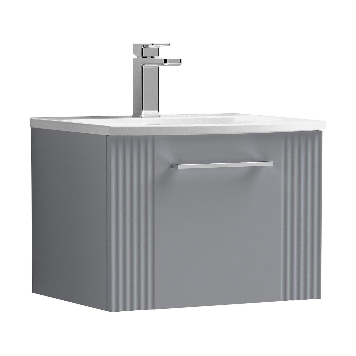 [BFPF291G] Partial Fluted 1 Drawer Wall Hung Vanity Unit with 1 Tap Hole Curved Basin- 500mm - Satin Grey - Cutout