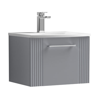 [BFPF291G] Partial Fluted 1 Drawer Wall Hung Vanity Unit with 1 Tap Hole Curved Basin- 500mm - Satin Grey - Cutout