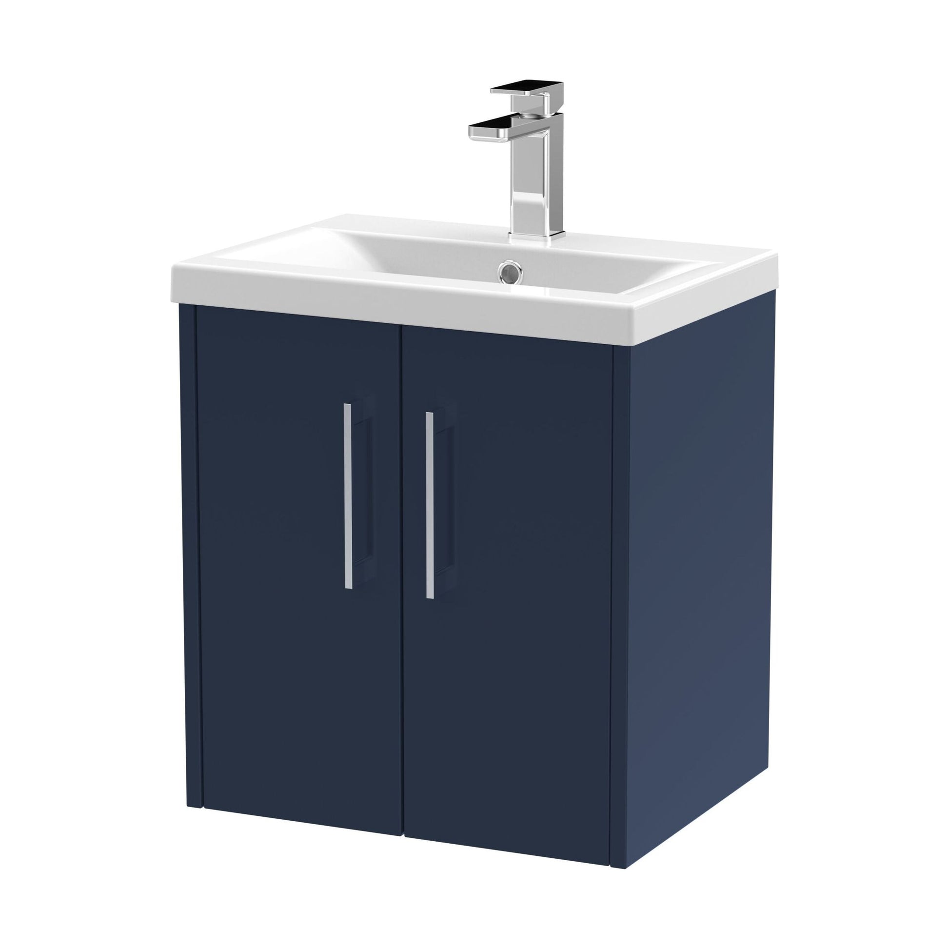 [BFPF2921A] Winshill Contemporary 2 Door Wall Hung Vanity Unit with Mid-Edge Basin, Dark Blue, 500mm - Cutout