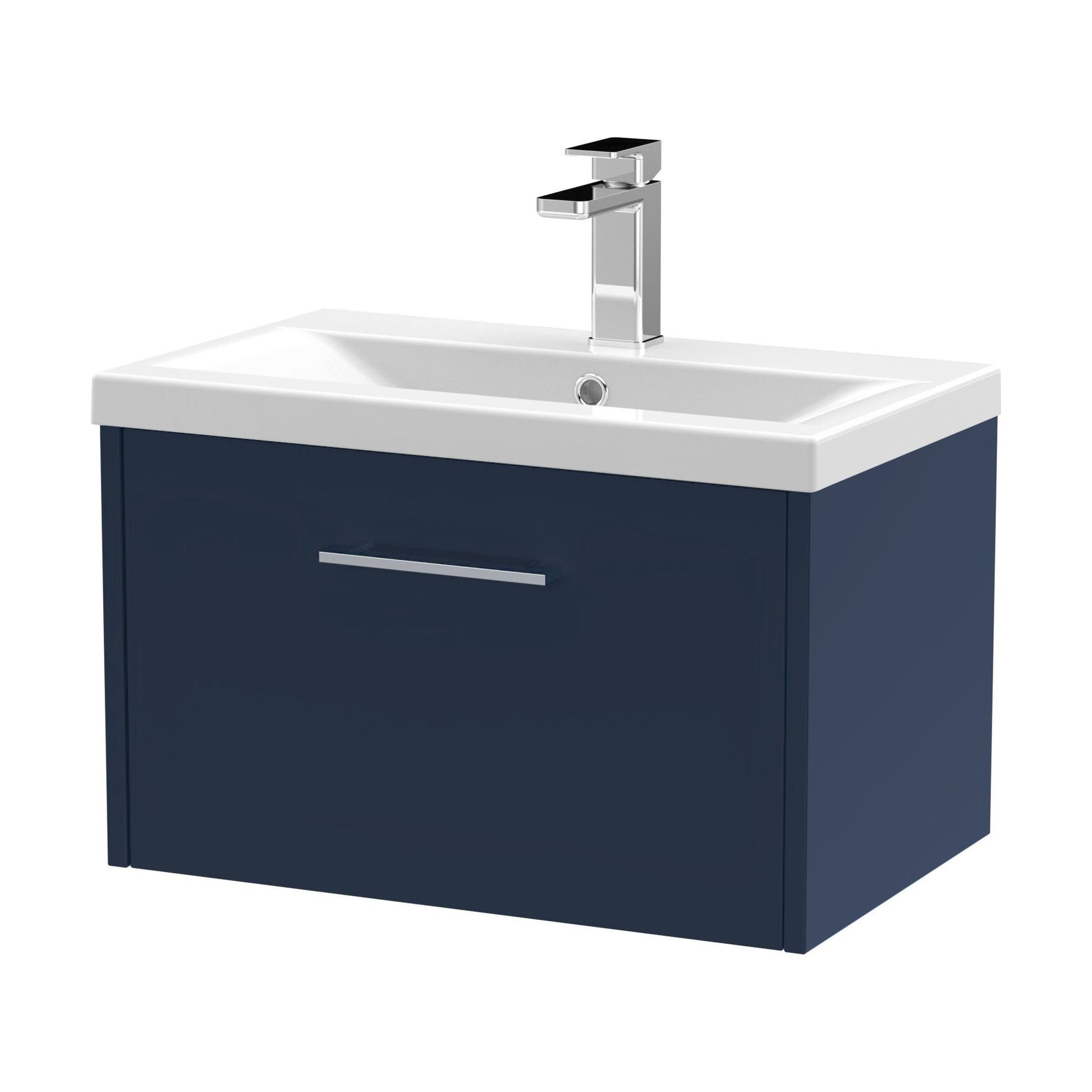 [BFPF2922A] Winshill Contemporary 1 Drawer Wall Hung Vanity Unit with Mid-Edge Basin, Dark Blue, 600mm - Cutout