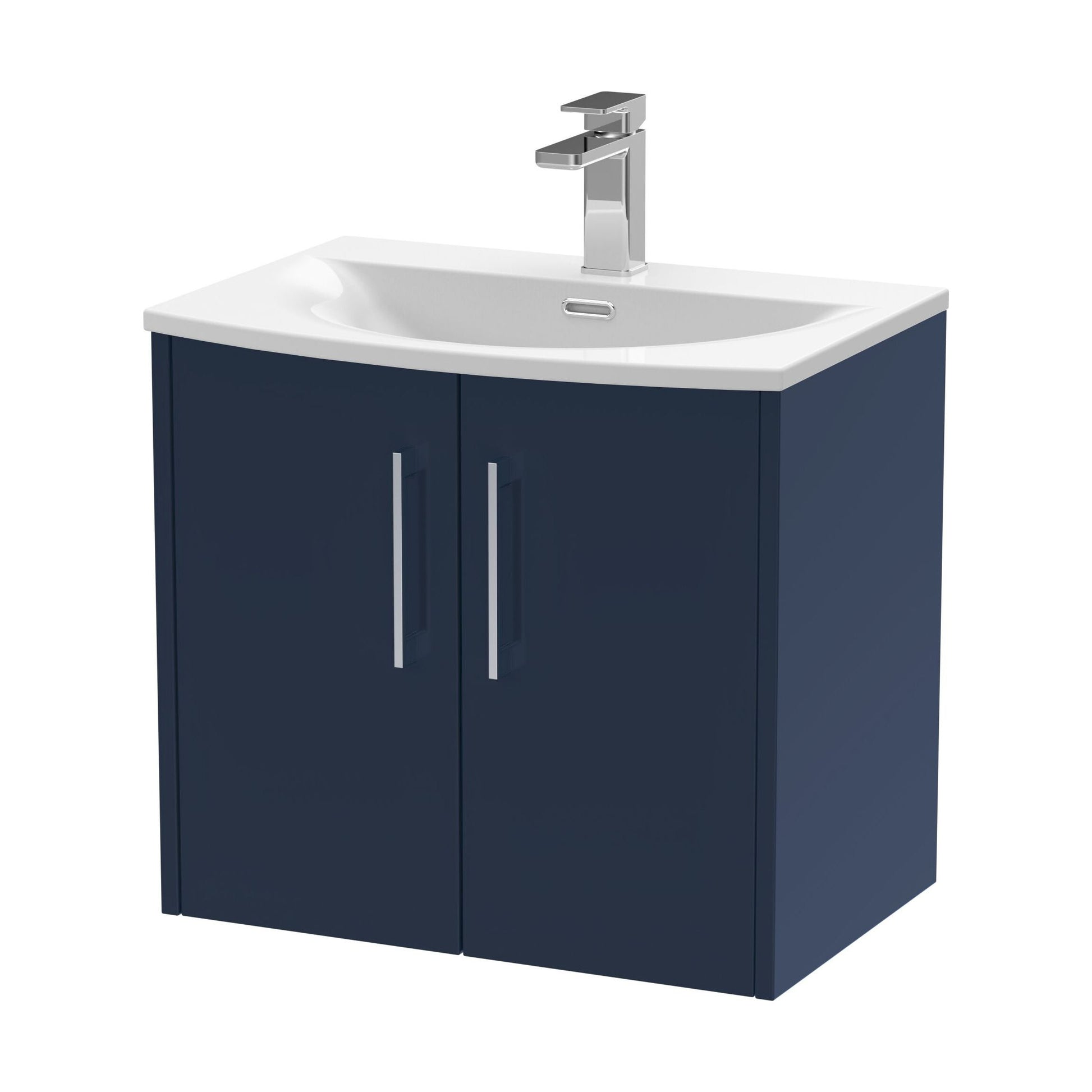[BFPF2923G] Winshill Contemporary 2 Door Wall Hung Vanity Unit with Curved Basin, Dark Blue, 600mm - Cutout