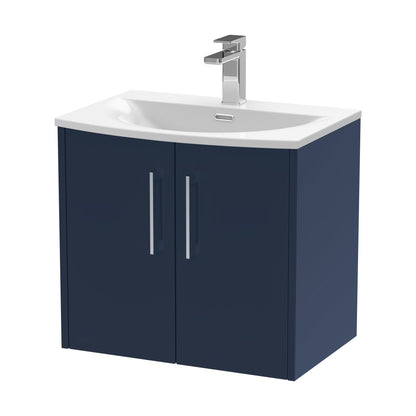 [BFPF2923G] Winshill Contemporary 2 Door Wall Hung Vanity Unit with Curved Basin, Dark Blue, 600mm - Cutout
