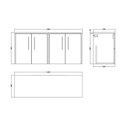 [BFPF2923LBG2] Winshill Contemporary Wall Hung Vanity Unit with Laminate Worktop, Dark Blue, 1205mm - Technical Drawing