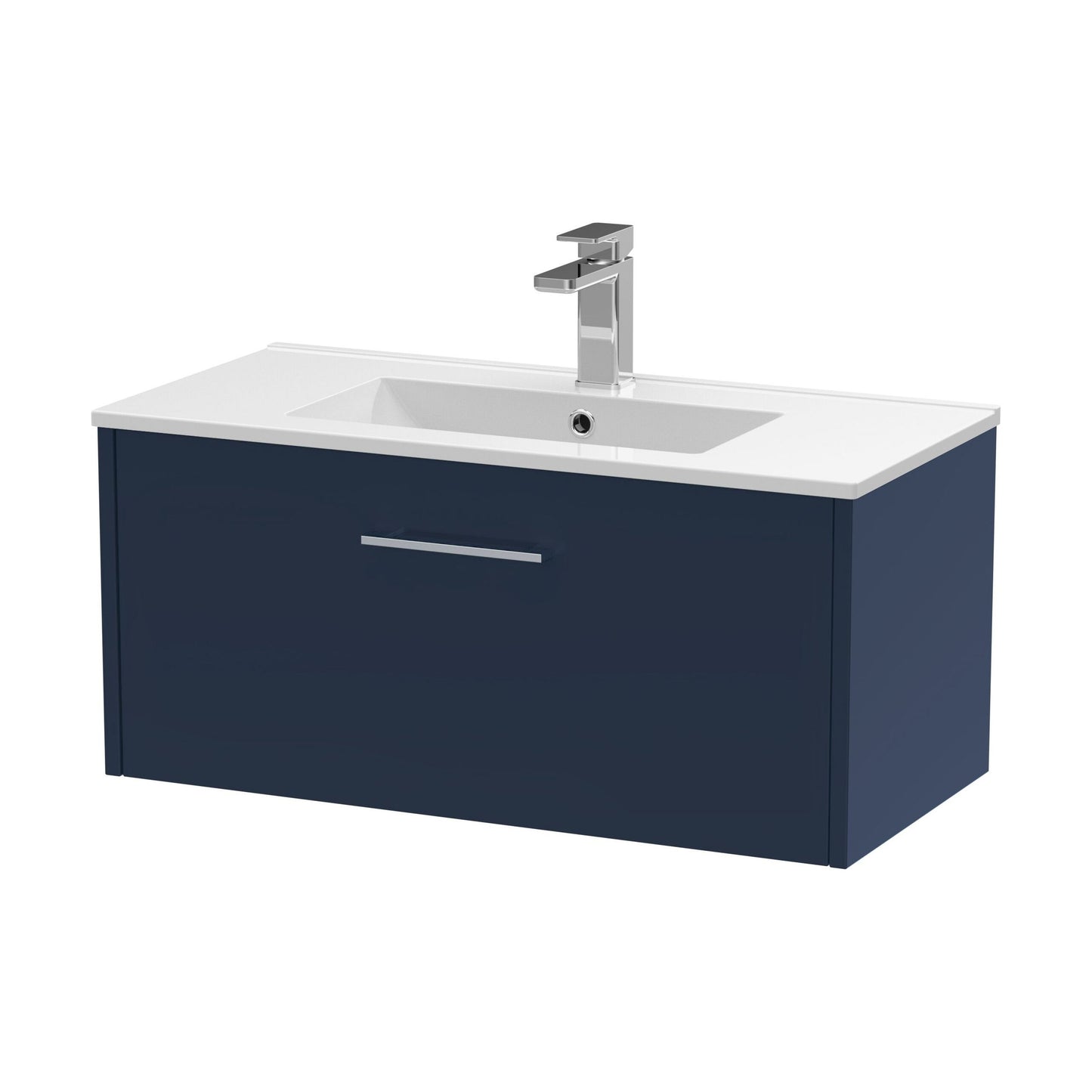 [BFPF2925B] Winshill Contemporary 1 Drawer Wall Hung Vanity Unit with Minimalist Basin, Dark Blue, 800mm - Cutout