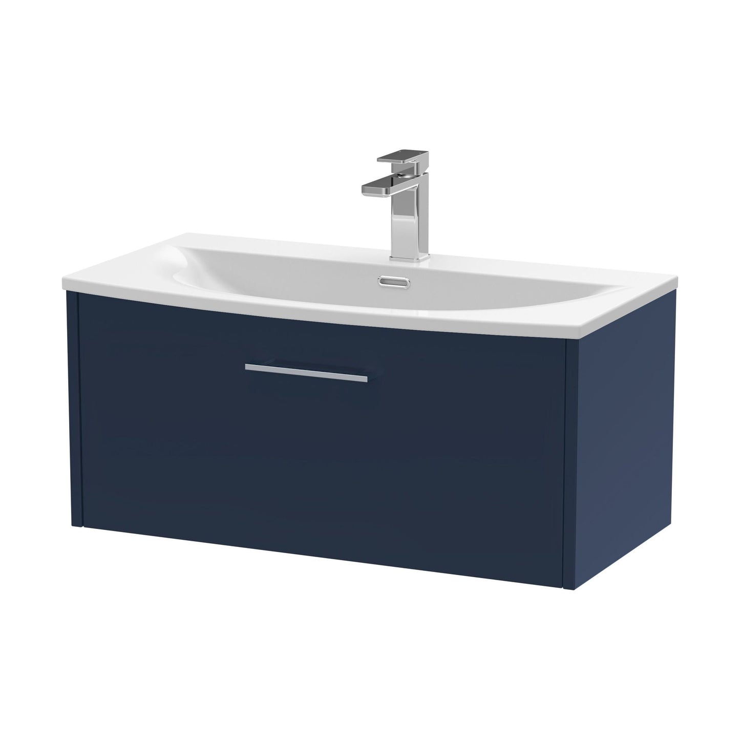 [BFPF2925G] Winshill Contemporary 1 Drawer Wall Hung Vanity Unit with Curved Basin, Dark Blue, 800mm - Cutout