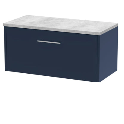 [BFPF2925LBG] Winshill Contemporary 1 Drawer Wall Hung Vanity Unit with Laminate Worktop, Dark Blue, 800mm - Cutout